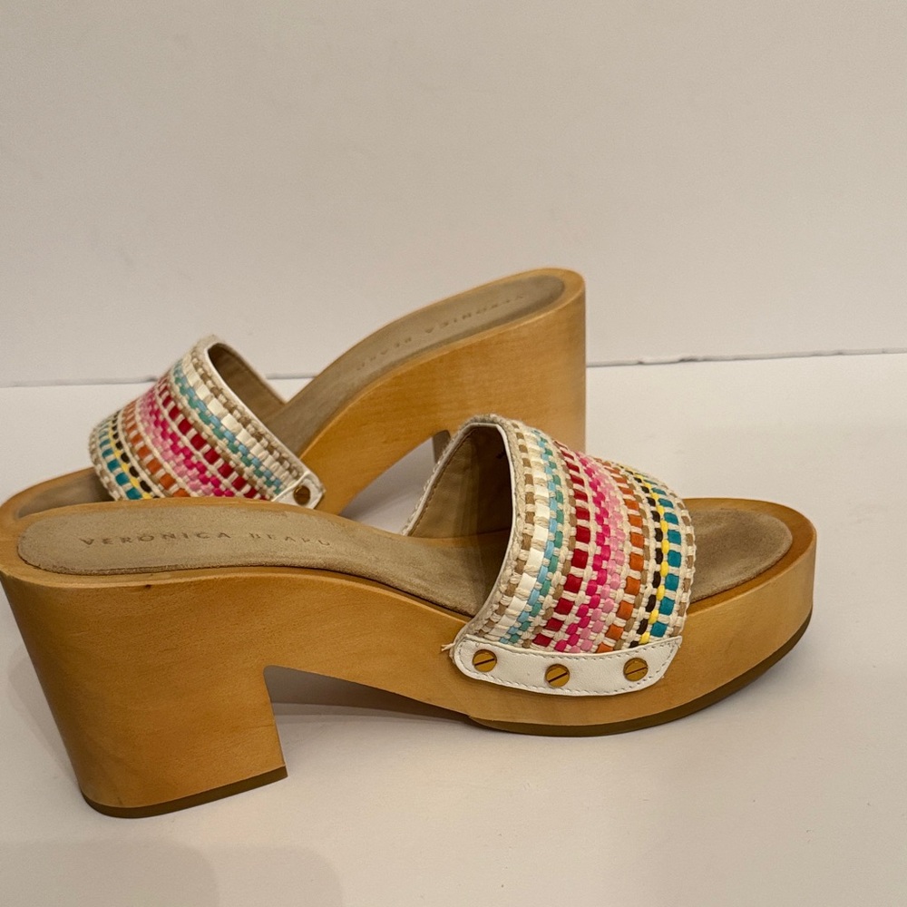 Veronica Beard 8-1/2 HannaLee Colorful Woven Clog Mules - Picture 3 of 16